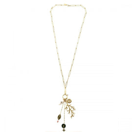 Habana Paris Chain Long Necklace / Stainless Steel, Pearl, Natural Stones / Coral Pendant - JOYasForYou