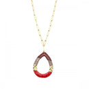 Habana Paris Leather Drop Pendant On a Long Chain Necklace / Stainless Steel, Leather / Red, Burgundy, Gold - JOYasForYou