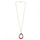 Habana Paris Leather Drop Pendant On a Long Chain Necklace / Stainless Steel, Leather / Red, Burgundy, Gold - JOYasForYou