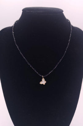 Habana Paris Fashion Short Necklace / Onyx, Agate, Stainless Steel,  / Butterfly Pendant /Black - JOYasForYou
