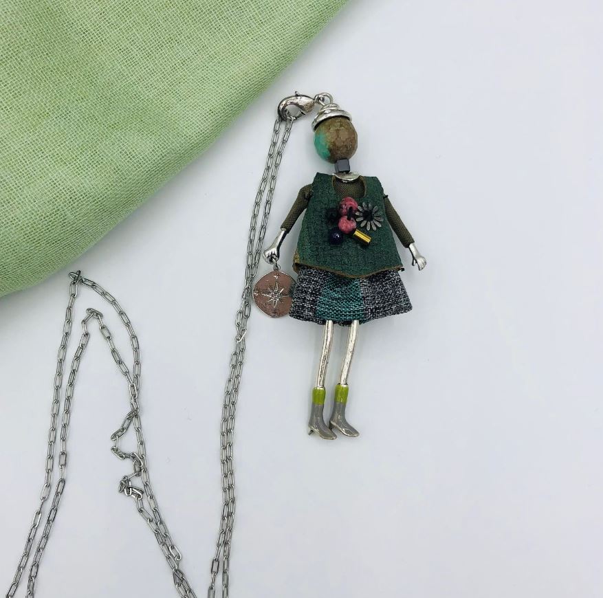 Moon C Green Dress Doll Pendant - Whimsical Jewelry - 0