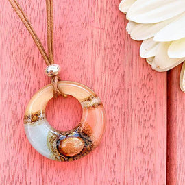 baru long necklace with small pendant pink beige blue - JOYasForYou