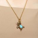 Alcozer Turtle Pendant | Italian Brass & Turquoise Necklace-3