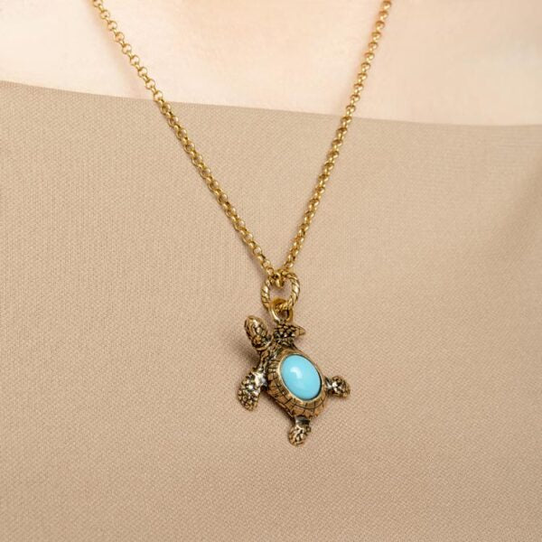 Alcozer Turtle Pendant | Italian Brass & Turquoise Necklace