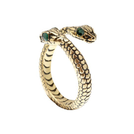 Alcozer Open Snake Ring with Emeralds | Adjustable Size
