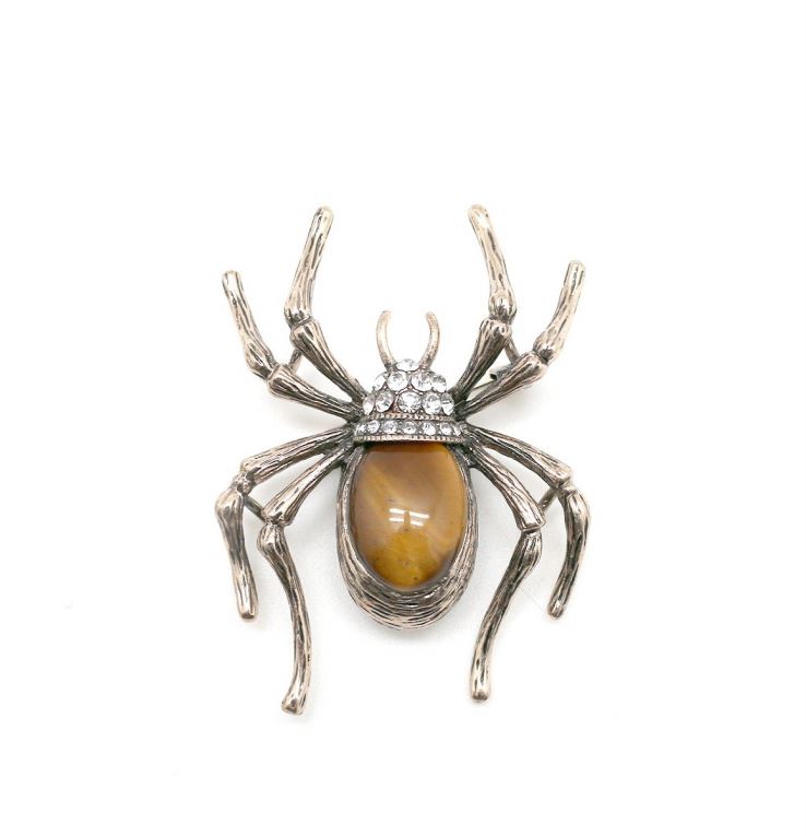 Moon C Tiger Eye Spider Brooch