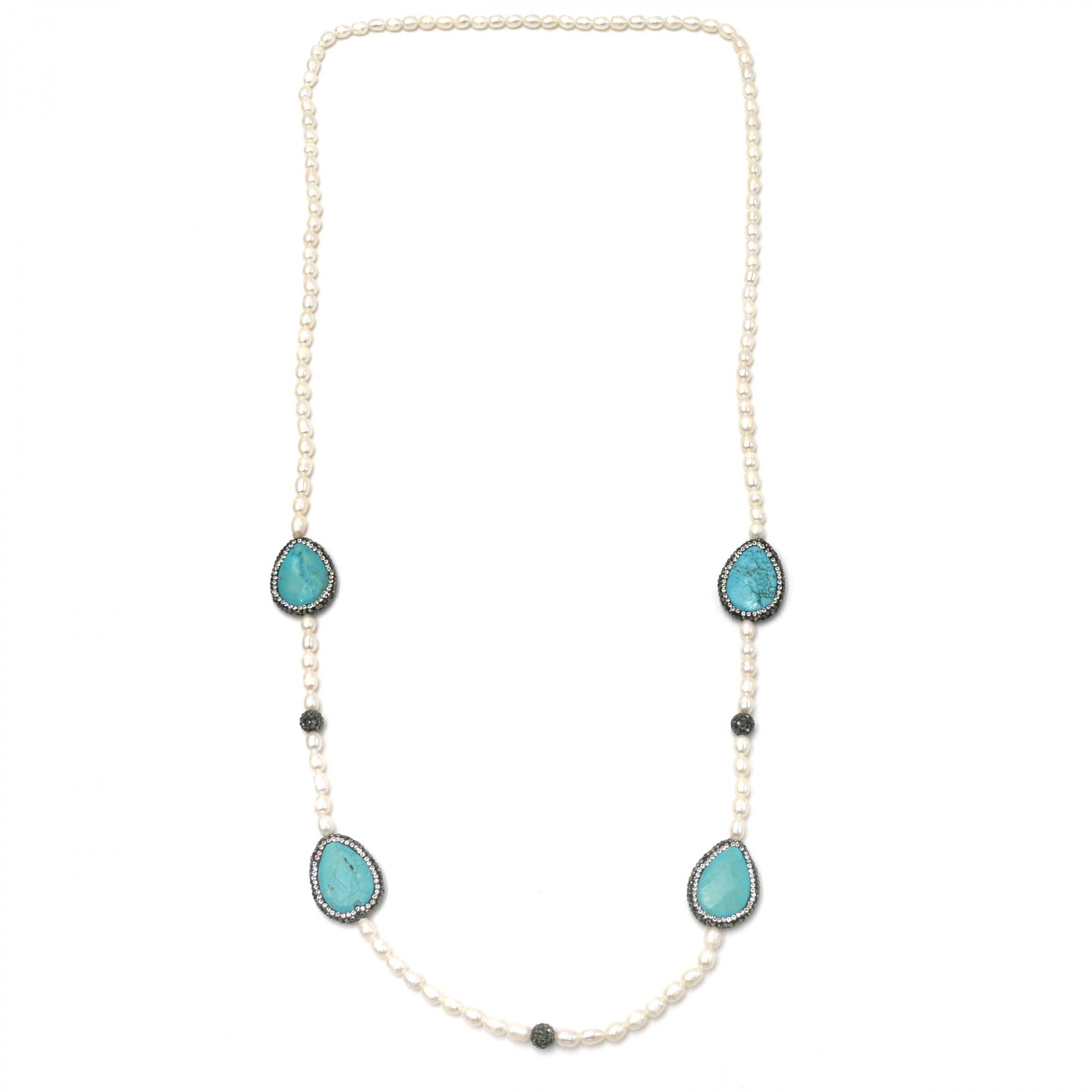 Habana Paris Long Pearl Turquoise Necklace